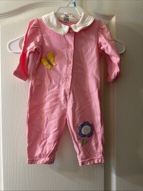 Pink Baby One-Piece Bodysuit with Butterfly & Flower Appliqués